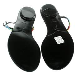 مملوكة مسبقًا René Caovilla Black Satin Beads Embellished Flat Thong Sandals Size 41