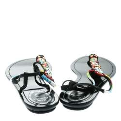 مملوكة مسبقًا René Caovilla Black Satin Beads Embellished Flat Thong Sandals Size 41