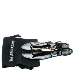 مملوكة مسبقًا René Caovilla Black Satin Beads Embellished Flat Thong Sandals Size 41