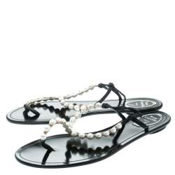 مملوكة مسبقًا René Caovilla Faux Pearl Embellished Flat Thong Sandals Size 41
