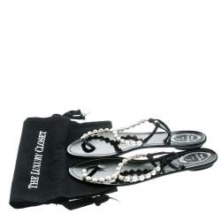 مملوكة مسبقًا René Caovilla Faux Pearl Embellished Flat Thong Sandals Size 41