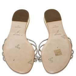 Pre Owned René Caovilla Cream Cystal Embellished Satin Flat Slides Size 41