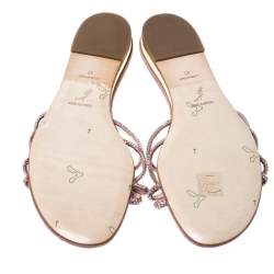 Pre Owned  René Caovilla Pink Embellished Satin Flat Slides Size 41
