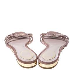 Pre Owned  René Caovilla Pink Embellished Satin Flat Slides Size 41