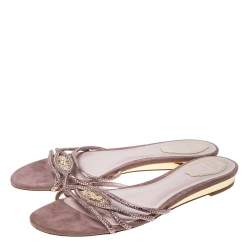 Pre Owned  René Caovilla Pink Embellished Satin Flat Slides Size 41