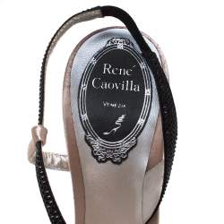 René Caovilla Blush Pink/Black Satin Pointed Toe Slingback Pumps Size 38