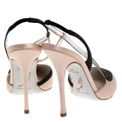 René Caovilla Blush Pink/Black Satin Pointed Toe Slingback Pumps Size 38