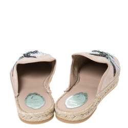 Pre Owned Rene Caovilla Beige Embroidered Suede And Crystal Embellished Espadrille Flats Size 38