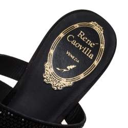 René Caovilla Black Crystal Embellished Suede Leather Lucia Wedge Platform Sandals Size 37