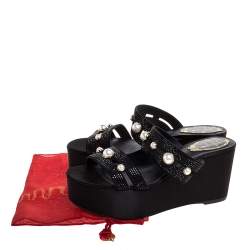René Caovilla Black Crystal Embellished Suede Leather Lucia Wedge Platform Sandals Size 37