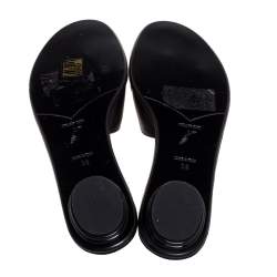 René Caovilla Black Satin And Lizard Embossed Leather Flat Slides Size 38