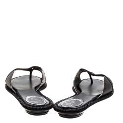 René Caovilla Black Satin And Lizard Embossed Leather Flat Slides Size 38