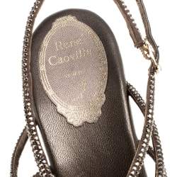 René Caovilla Metallic Crystal Embellished Satin Platform Ankle Strap Sandals Size 38