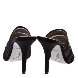 Pre Owned حذاء سلايد رينيه كوفيلا مزخرف كريستال شيفون أسود مقاس 37