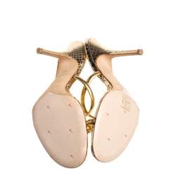 مملوكة مسبقًا Rene Caovilla Gold Metal and Python Embossed Leather Cleo Sandals Size 38