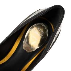 René Caovilla Black Satin And Leather Crystal Embellished Pumps Size 38