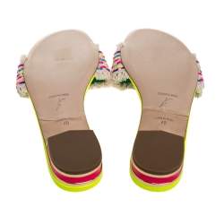 Pre Owned صندل سلايد فلات إصبع رينيه كوفيلا قماش قطن مجدول متعدد الألوان مقاس 40