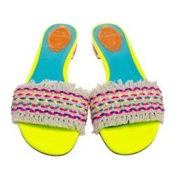 Pre Owned صندل سلايد فلات إصبع رينيه كوفيلا قماش قطن مجدول متعدد الألوان مقاس 40