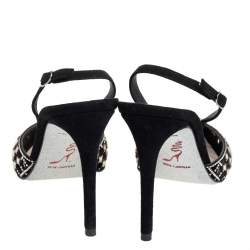 Pre Owned René Caovilla Black Suede Peonia Slingback Sandals Size 37