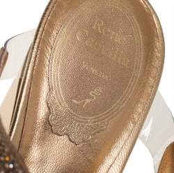 Pre Owned René Caovilla Gold Leather And PVC Embellished Sandals Size 38.5