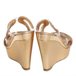 Pre Owned René Caovilla Gold Leather And PVC Embellished Sandals Size 38.5