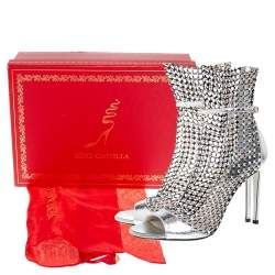 René Caovilla Silver/Black Python Embossed Leather Galaxia Sandals Size 37