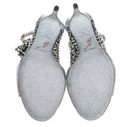 René Caovilla Silver/Black Python Embossed Leather Galaxia Sandals Size 37