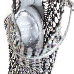 René Caovilla Silver/Black Python Embossed Leather Galaxia Sandals Size 37
