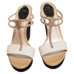 Pre Owned صندل رينيه كوفيلا كعب روكي سير حرف تي مزخرف كريستال كارونغ أبيض مقاس 38.5