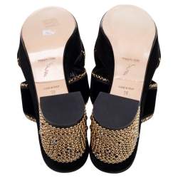 René Caovilla  Black Velvet Embellished Criss Cross Block Heel Platform Sandals Size 38