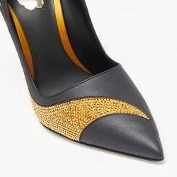 René Caovilla Black Leather Crystal Embellished Pointed Pumps Size 41