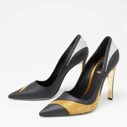 René Caovilla Black Leather Crystal Embellished Pointed Pumps Size 41