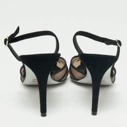 Pre Owned René Caovilla Black Suede And Mesh Nadine Embellishment Slingback Sandals Size 41