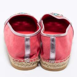 Pre Owned René Caovilla Pink Suede Crystal Embellished Espadrille Flats Size 42