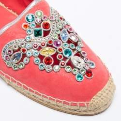 Pre Owned René Caovilla Pink Suede Crystal Embellished Espadrille Flats Size 42