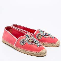 Pre Owned René Caovilla Pink Suede Crystal Embellished Espadrille Flats Size 42