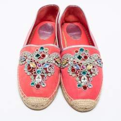 Pre Owned René Caovilla Pink Suede Crystal Embellished Espadrille Flats Size 42