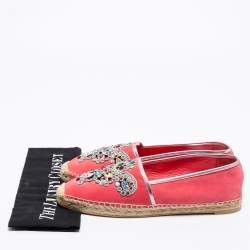 Pre Owned René Caovilla Pink Suede Crystal Embellished Espadrille Flats Size 42