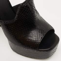 Rene Caovilla Black Snakeskin Leather and Crystal Mule Sandals Size 39