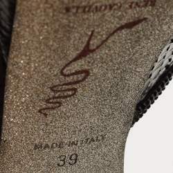 Rene Caovilla Black Snakeskin Leather and Crystal Mule Sandals Size 39