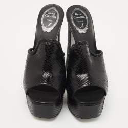 Rene Caovilla Black Snakeskin Leather and Crystal Mule Sandals Size 39