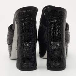 Rene Caovilla Black Snakeskin Leather and Crystal Mule Sandals Size 39