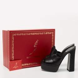 Rene Caovilla Black Snakeskin Leather and Crystal Mule Sandals Size 39