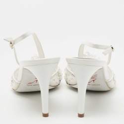 مملوكة مسبقًا René Caovilla White Crystal Embellished Lace Cinderella Slingback Pumps Size 40