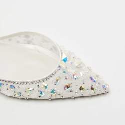 مملوكة مسبقًا René Caovilla White Crystal Embellished Lace Cinderella Slingback Pumps Size 40