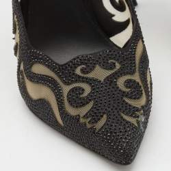 Rene Caovilla Black Suede and Mesh Decollete Pumps Size 39