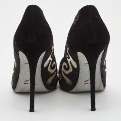 Rene Caovilla Black Suede and Mesh Decollete Pumps Size 39
