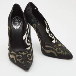 Rene Caovilla Black Suede and Mesh Decollete Pumps Size 39