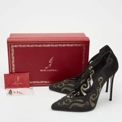 Rene Caovilla Black Suede and Mesh Decollete Pumps Size 39
