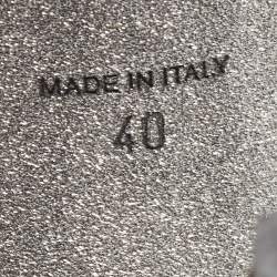 Pre Owned René Caovilla Grey Leather Crystal Embellished Ankle Strap Sandals Size 40